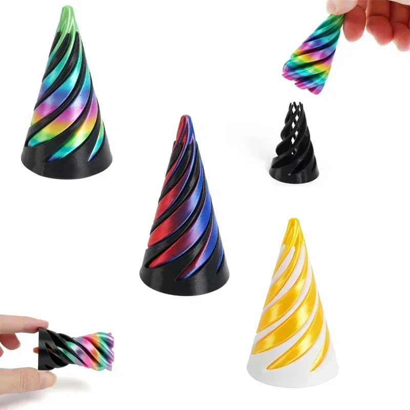 3D Printed Glow Spiral Cone Toy Pass Through Pyramid Toy Mini Vortex Thread Illusion Party Favors Supplies Gift Spiral Cone Toy