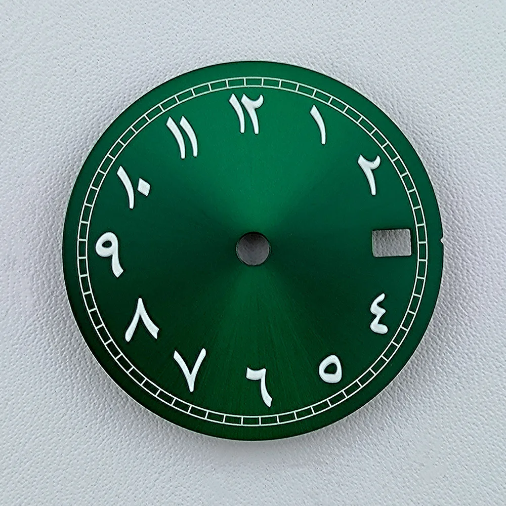 Movimento Assista Acessórios, logotipo verde, logotipo personalizado, adequado, 28,5mm, NH35, NH36 Dial, árabe