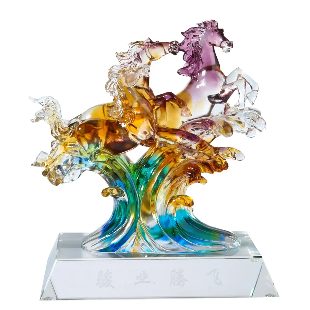 Hot selling Soaring Horse Sculpture Liuli Colored Glass Home Ornaments