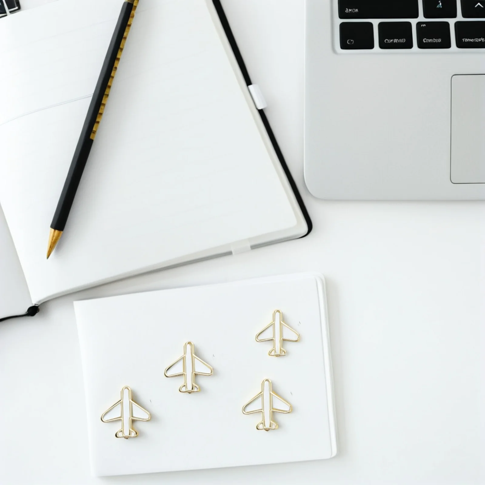 

100pcs Airplane Paper Clips Unique Electroplated Metal Golden Decorative Bookmarks Office Supplies