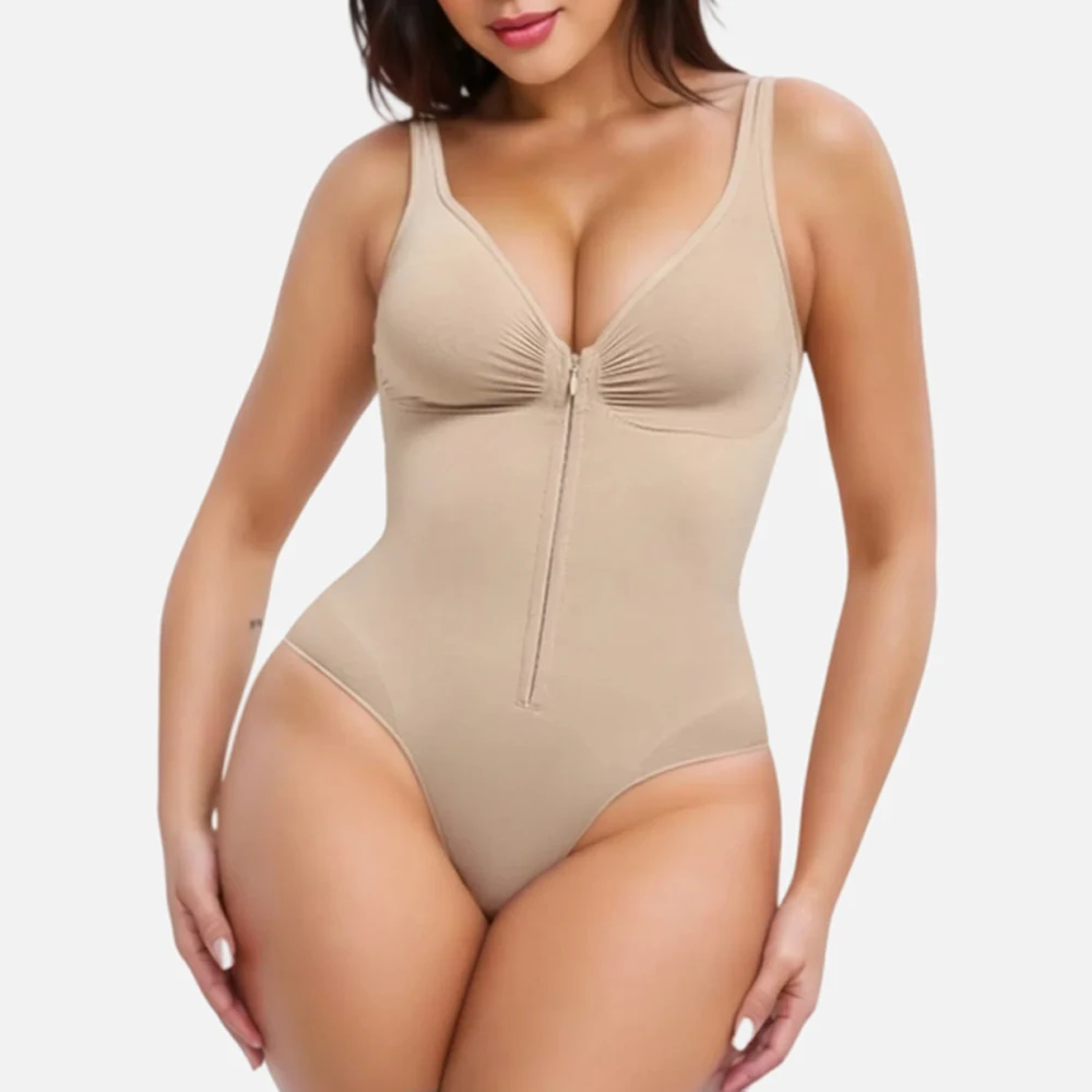 Women Seamless Shapewear Zip Front Tummy Control Bodysuit Sleeveless V‑Neck Body Shaper Quality Slim Underdress Underwear