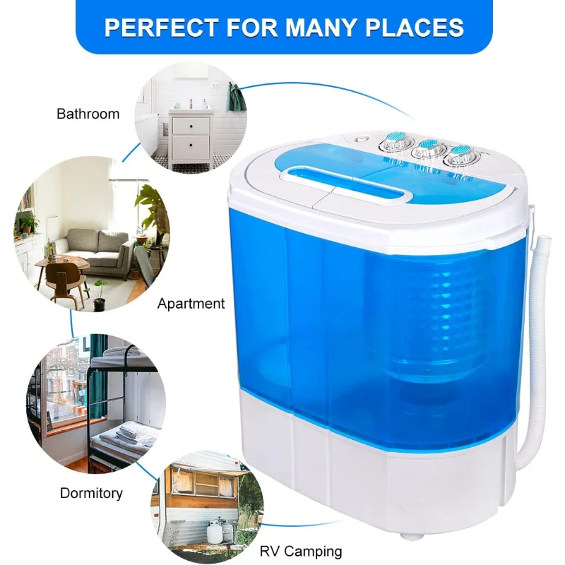 ZenStyle غسالة محمولة مدمجة بحوض مزدوج 9.9 رطل غسالة صغيرة ذات تحميل علوي/دوار مع خرطوم مدخل 6.57 قدم