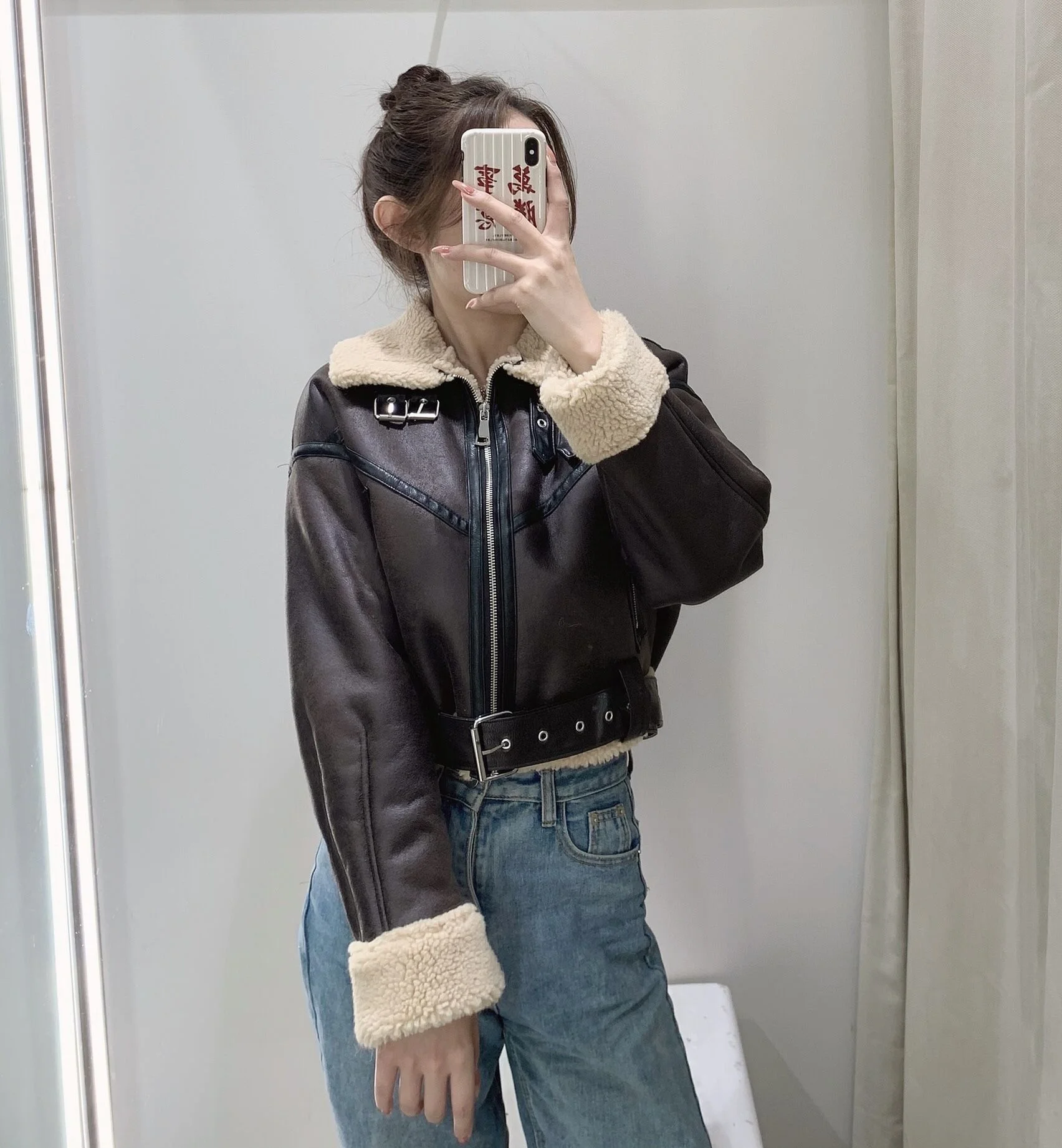 Warmer Biker-Mantel mit doppelseitigem Fell, Damen-Herbst-Winter-Neuheit, modischer Leder- und Pelzmantel mit Reißverschluss, Oberbekleidung...