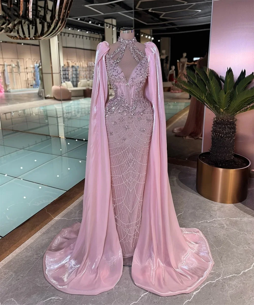 Robes De soirée en cristal scintillant, col haut, robe De bal, Illusion De sirène, manches longues, paillettes, robes De soirée