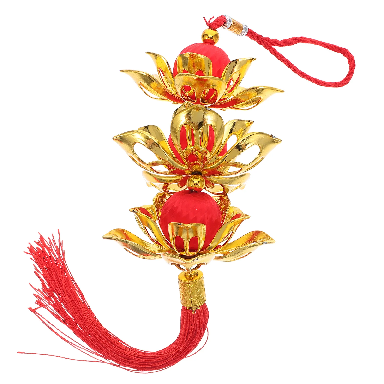 فانوس اللوتس ذو شرابة حمراء متطورة 3-Lotus نمط زينة السنة الجديدة سهلة التعليق قلادة احتفالية زخرفة السنة الجديدة #1