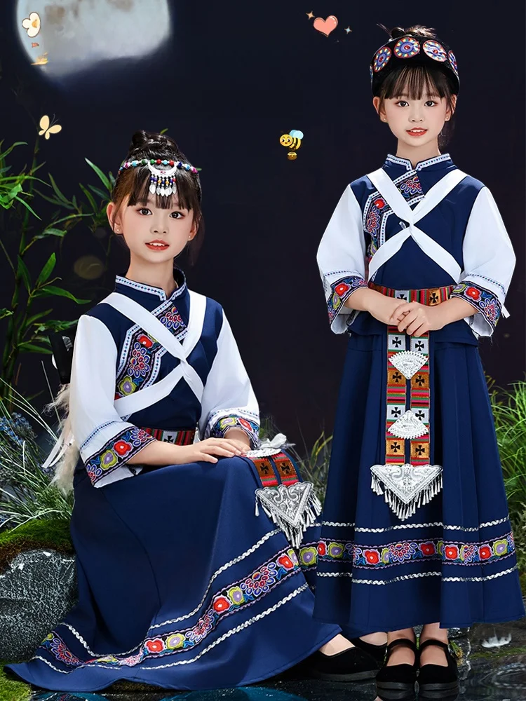 

Традиционные костюмы народностей Наси, Хани и Мосо для детей и женщин, одежда для выступлений в стиле Юньнань Лидзян