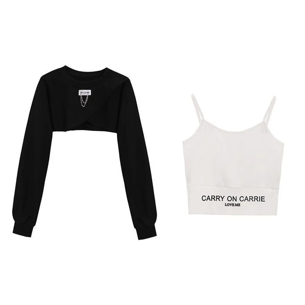 Streetwear Neue O Neck Kette Unregelmäßige Y2k Sweatshirts Mode Koreanische Crop Tops Harajuku Punk Gothic frauen Kleidung Camis Anzug