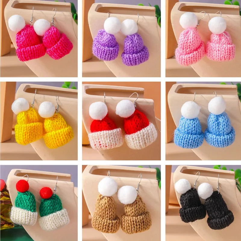 

Cute Handmade Knitted Christmas Hat Drop Earrings for Women Girl New Year Party Holiday Jewelry Gifts