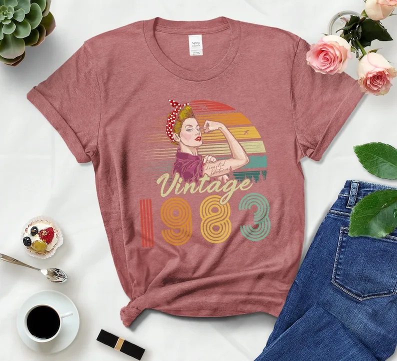 Vintage 1983 Limited Edition Birthday Shirt 40th Birthday For Wife And Friends Short Sleeve Top Tees O Neck goth Drop Shipping
