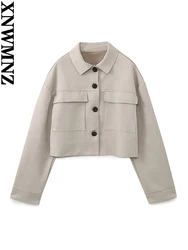 XNWMNZ Women's Fashion 2023 Faux Suede Crop Jacket Women Vintage Lapel Long Sleeve Front Button Versatile Female Coat