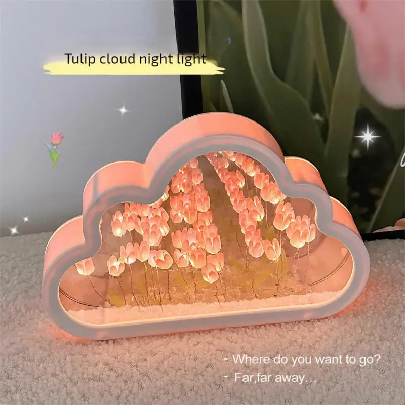 Tulip Cloud Sea Of Flowers Night Light Handmade DIY Material Flower Home Decor Mirror Table Lamps Bedside Handmade Birthday Gift