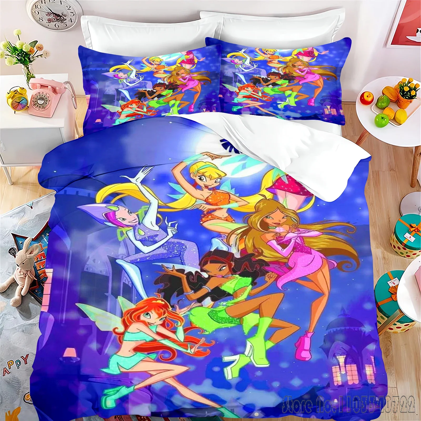 Winx Club 3pcs Quilt Love Child Duvet Cover Set HD Comforter Cover Bedclothes for Kids Bedding Sets Bedroom Decor