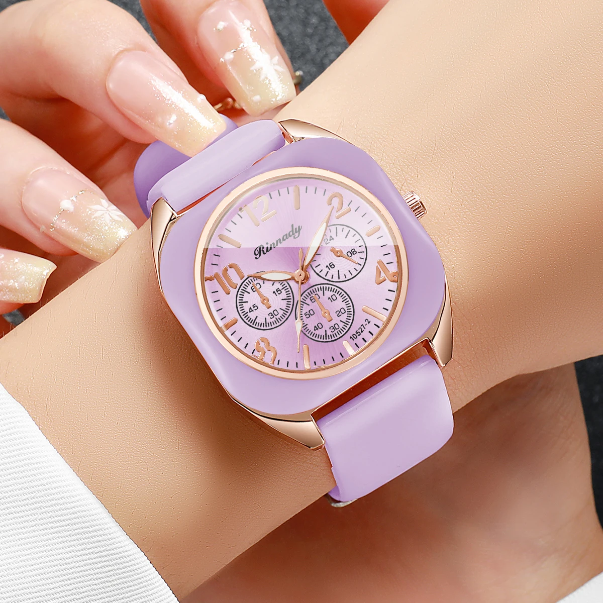 Fashion Women Square Quartz Watch Purple Silicone Strap Decorative Three Dials Sports Wristwatches Relogio Feminino（Without Box）