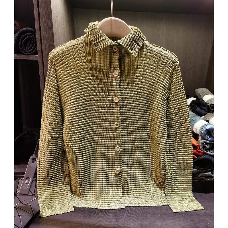 

Miyake Pleated Shirt 2026 Premium Feeling Pleats Simple Solid Pleated Clothing Shirt Jacket Vintage Sunscreen Women's Cardigan