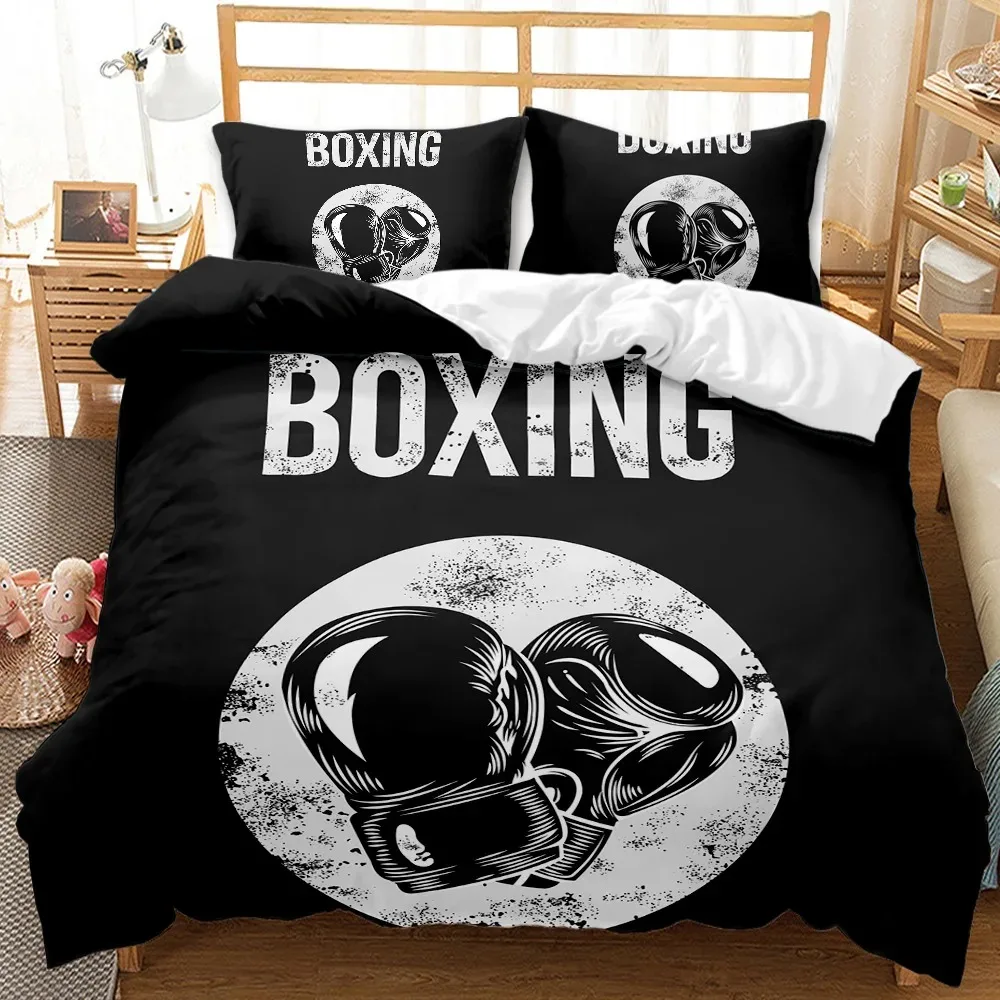 Boxing Gloves Comforter Cover QueenKing Size Teens Boys Men Sports Boxing Game Competitive Soft Polyester Duvet Cover,Black Red