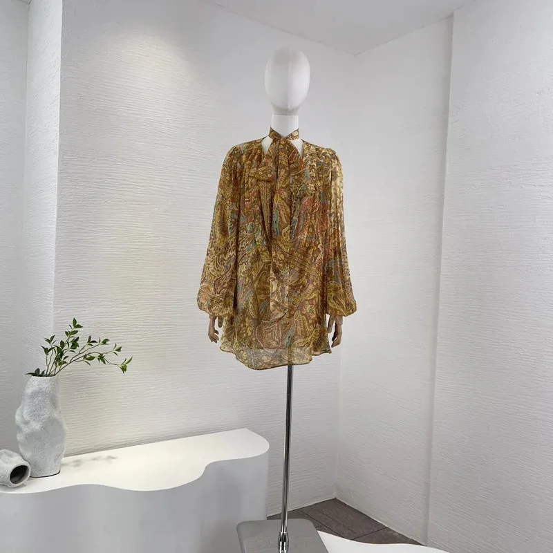 

2025 Vintage Paisley Print Long Sleeve Blouse Tops for Women