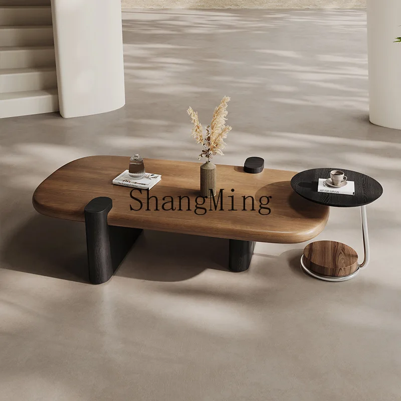 

FG minimalist walnut leather coffee table combination retro senior living room small apartment modern light luxury coffee table