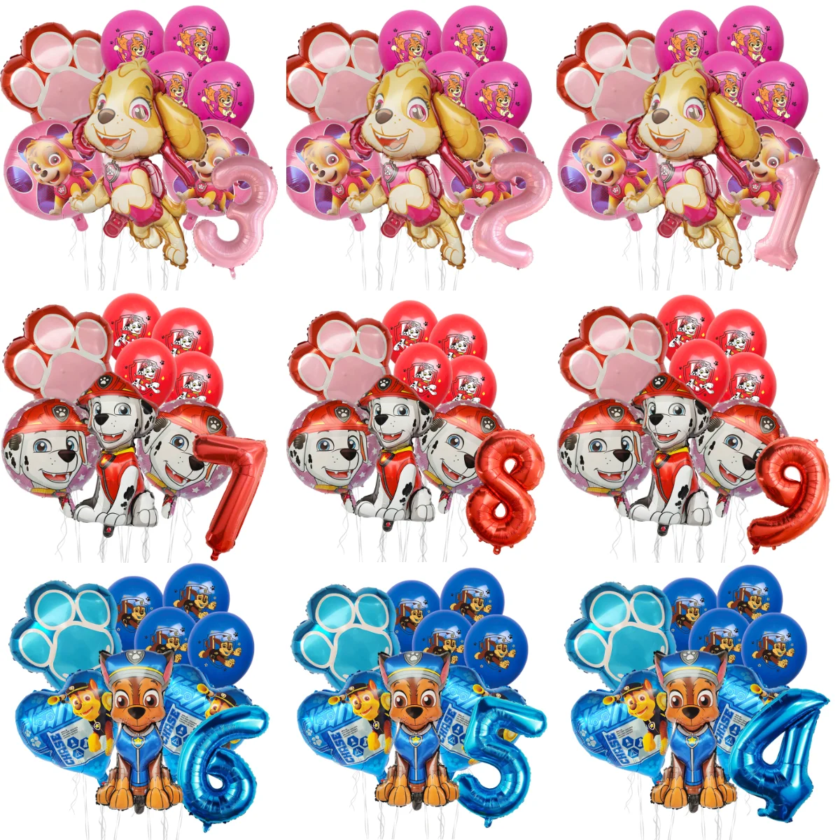 Conjunto de 9 Balões do Paw Patrol, Balão de Número em Forma de Personagem para Decoração de Festa de Aniversário para Meninos, Suprimentos Temáticos do Paw Patrol