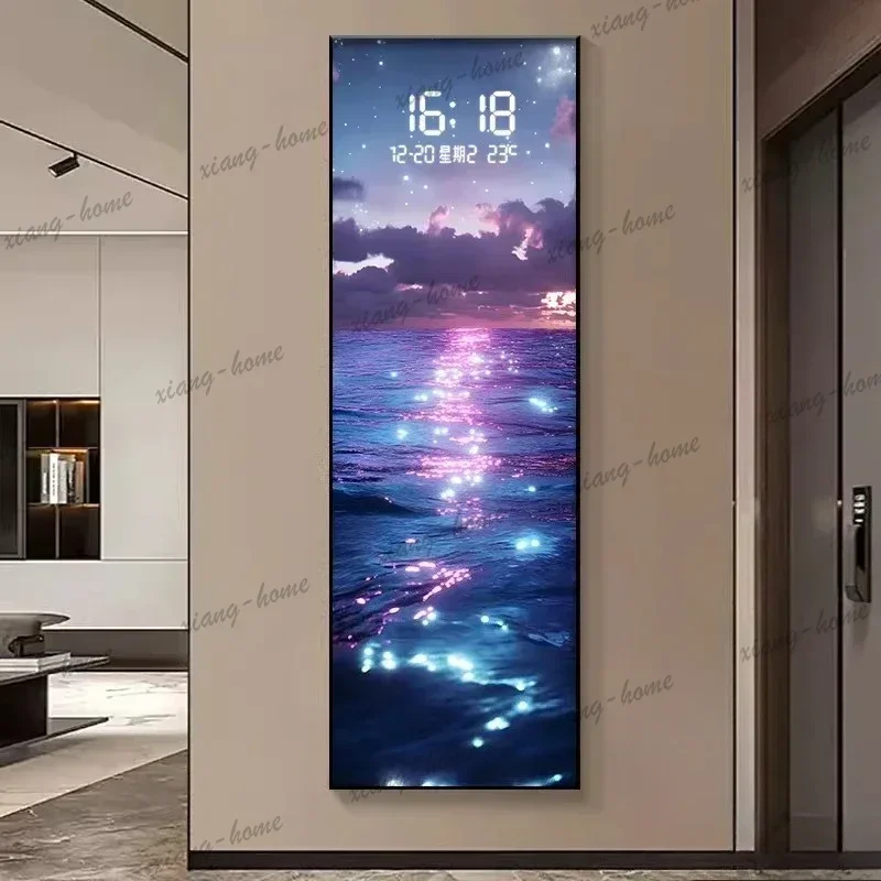 LJY Modern Entrance Decoration Painting Clock Wall Clock Living Room Furniture Perpetual Calendar Electronic Clock Hanging Paint