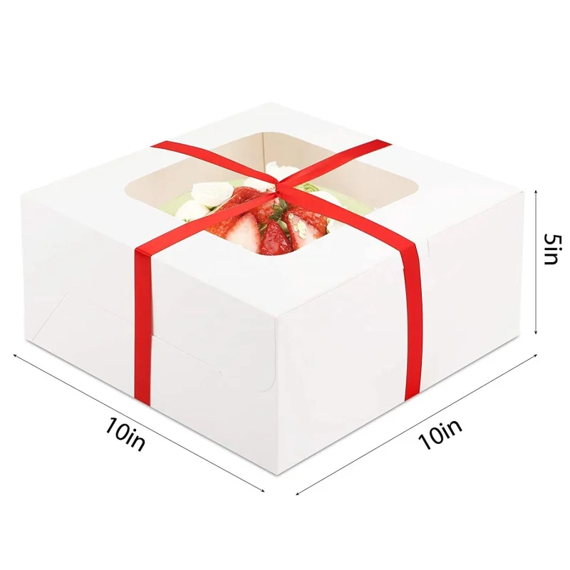 Lint Customizationcake Boxes 10 Sets 10X10X5 Inch Taartdozen Sets Met Rode Linten