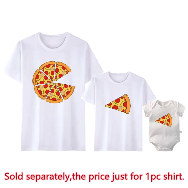 Sommer Familien-Partnerlook T-Shirt Vater Mutter Tochter Sohn Lustiger Pizza-Druck Kurzarm Papa Mama Baby Partnerlook T-Shirt – Detail 6
