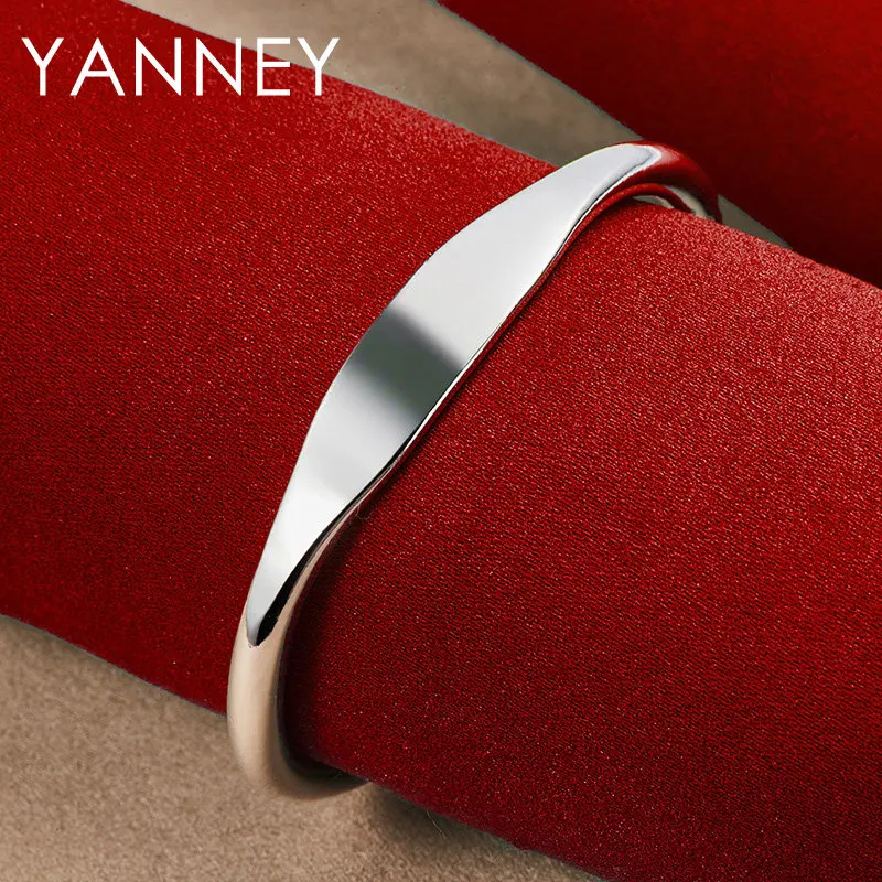 2024 Luxury 925 Sterling Silver Fine Simple Smooth Opening Bangle Bracelet For Women Men Fashion Hip Hop Jewelry Gifts Party