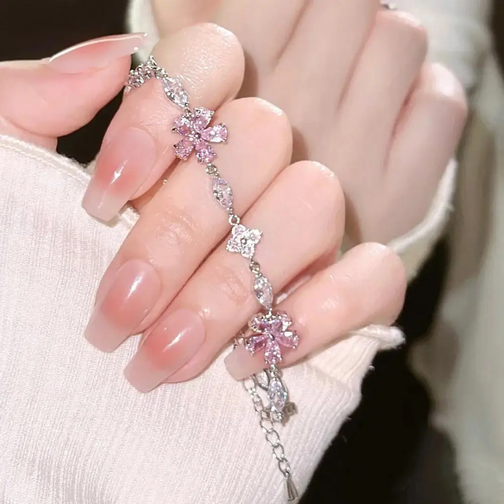 Alloy Bracelet Shiny Rhinestone Flower Bracelet Adjustable Women’s Fashion Accessory Versatile Sparkling Jewelry Gift Simple