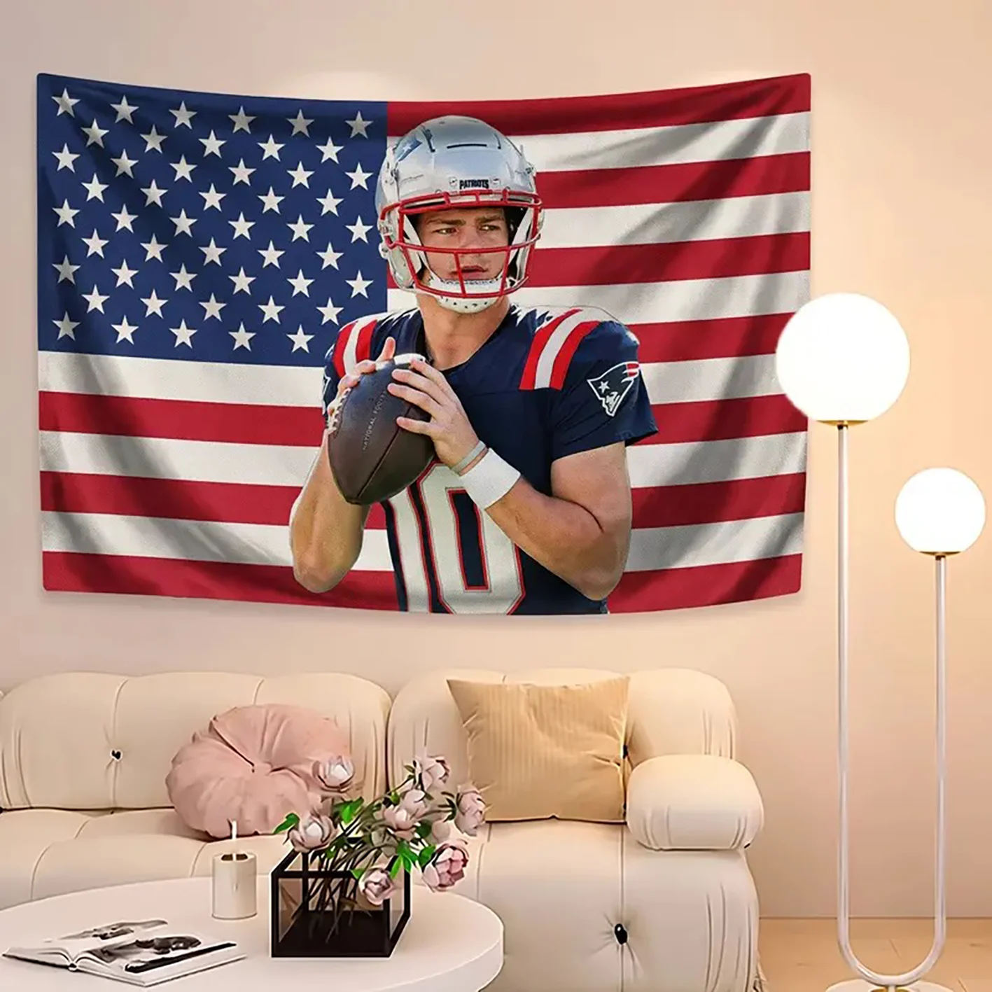 #10 Maye Football Tapestry Wall Hanging New England Game Day Lightweight Photo Print Bedroom Dorm Man Cave Home Decor Fan Gift