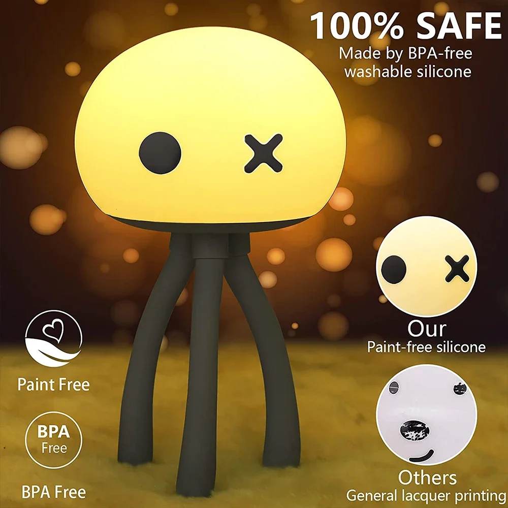 LED Night Lamp Creative Cute Jellyfish Light Baby Kid Bedroom Sleep Eye Care Atmosphere Silicone Night Light Touch Sensor Lights