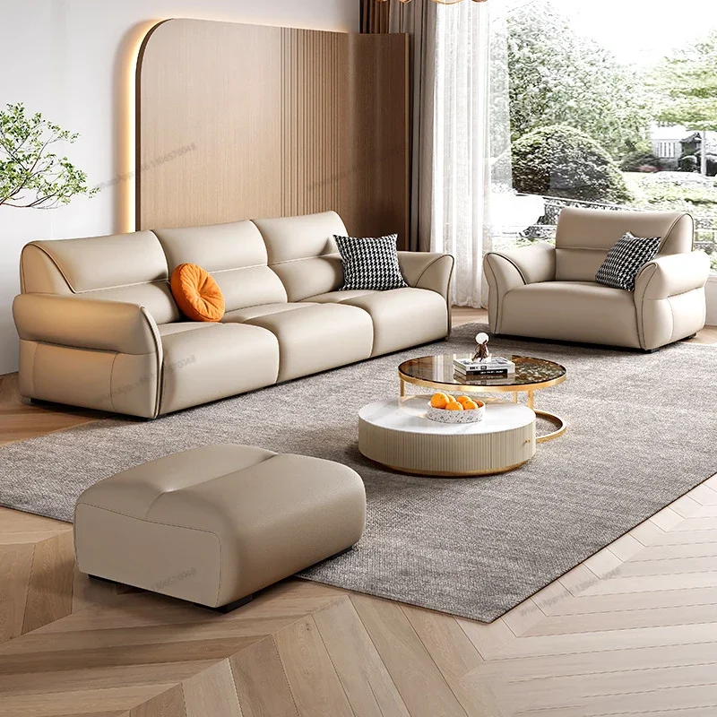 Modern Minimalist Sofa, Living Room, Italian Size Unit, Straight Row Leather Sofa Combination