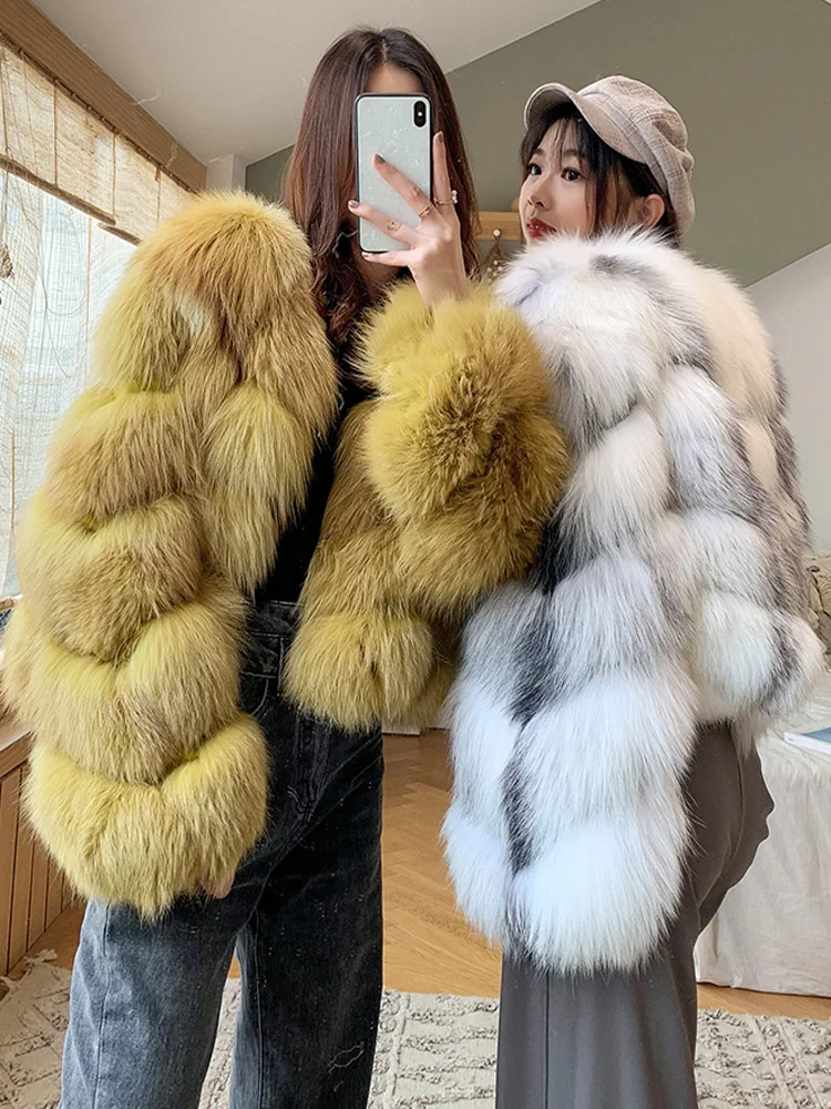 

2022 New Winter Whole Skin Fox Fur Coat Female Korean Version Long-Sleeved Short Imported Jindao Fox Young model Warm Coat