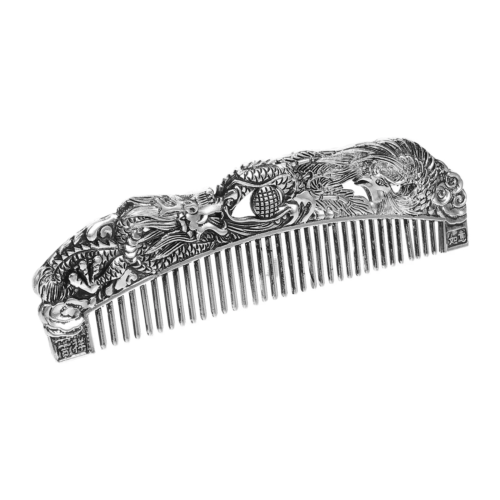 

Vintage Dragon Phoenix Alloy Hair Styling Tool Scalp Massager Wide Tooth Comb For Women Men Travel Pocket Comb Decorative