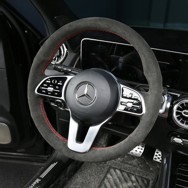 For Mercedes Benz gle350 gls450 gle450 DIY suede hand sewn steering wheel cover car interior accessories