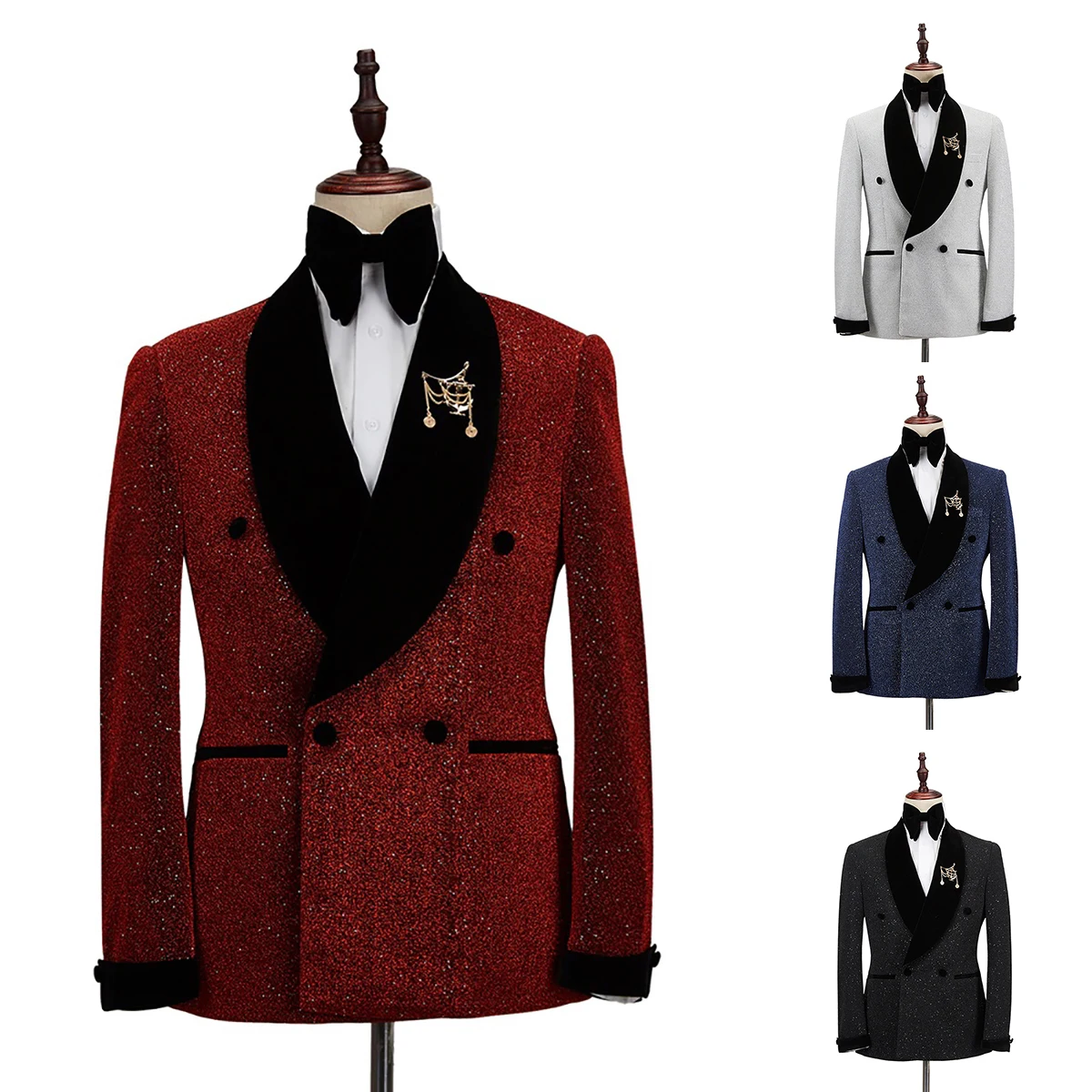 Sprankelende Mode Heren Pak Blazer Sjaal Revers Smoking Slim Fit Bruidegom Kleding Voor Bruiloft Prom Avond Feest Alleen Jas Aanpassen