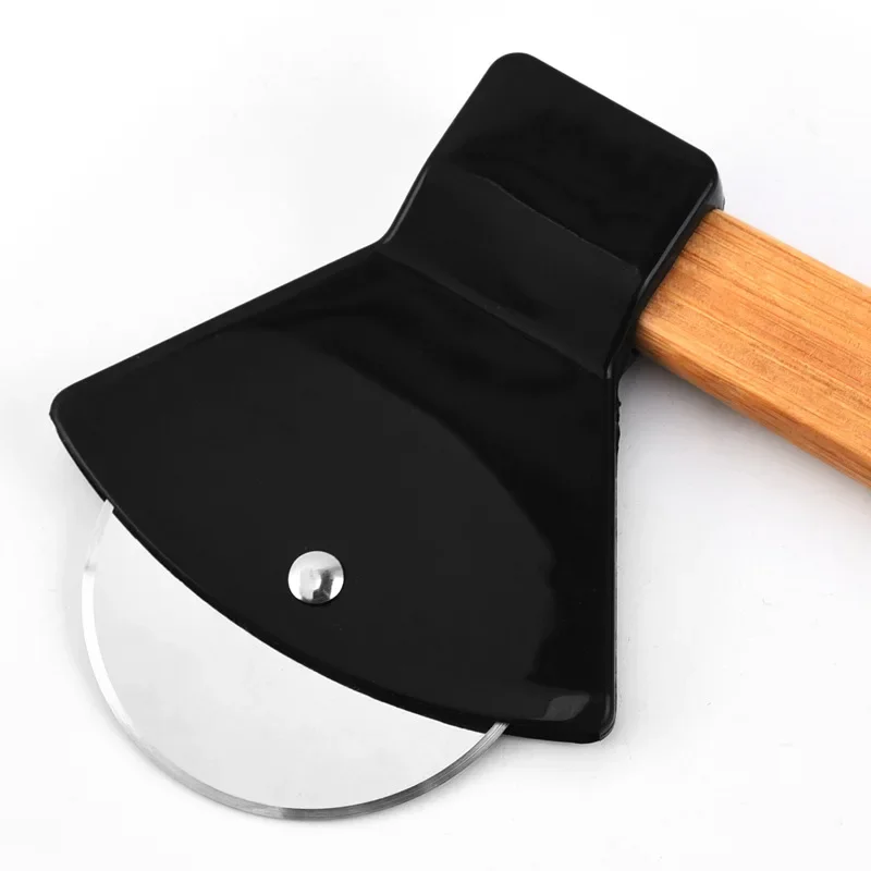 

Axe Shaped Pizza Cutter Wheel, Stainless Steel Pizza Slicer, Roll Pizza Knife with Bamboo Handles, Sharp Rotating Blades, 1Pc