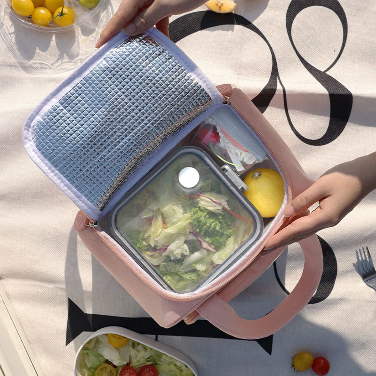 8L Cartoon Large Capacity Tote Lunch Bags Picnic Insulated Lunch Box Bag, Student Lunch Bag, Portable Vacation Beach Lunch Bag