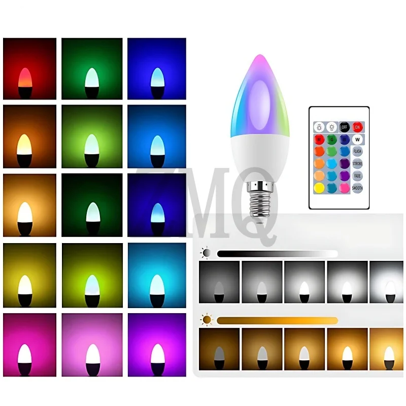 1pcs C37 E14/E27 RGB Candle Bulb LED Multicolor light 16 Colors 220V 110V Smart lighting Dimmable 24 Key Remote Control Lamp