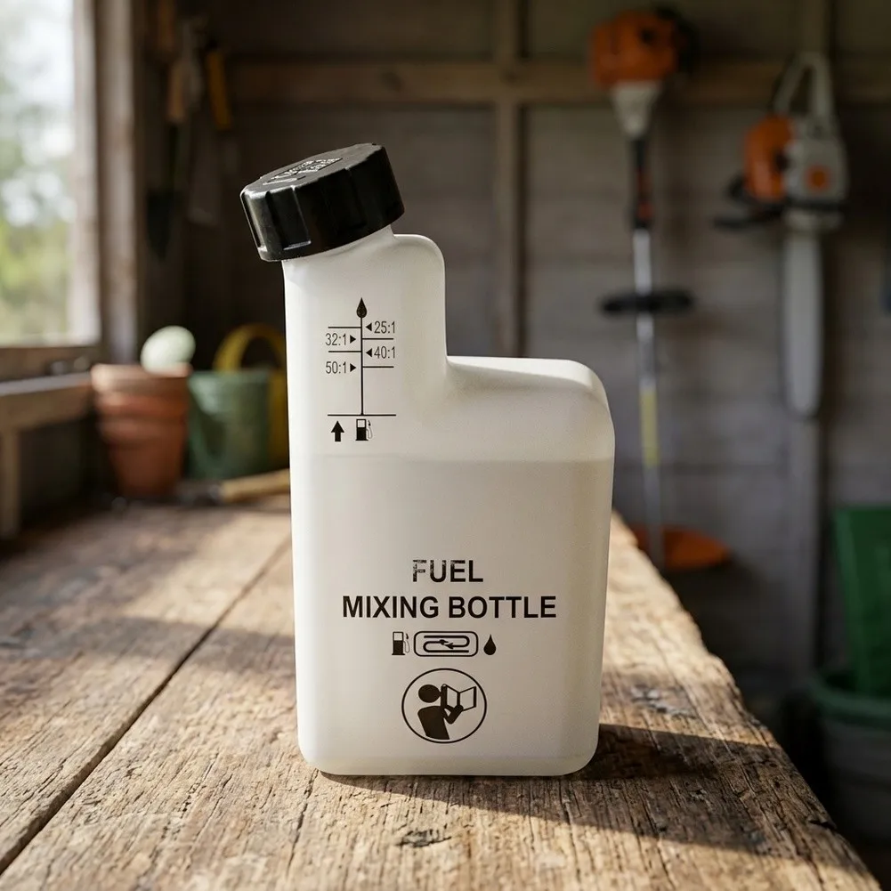 Reusable 1L 2 Fuel Mixing Container with Bold Measurement Markings Compatible with Chainsaws Trimners and More