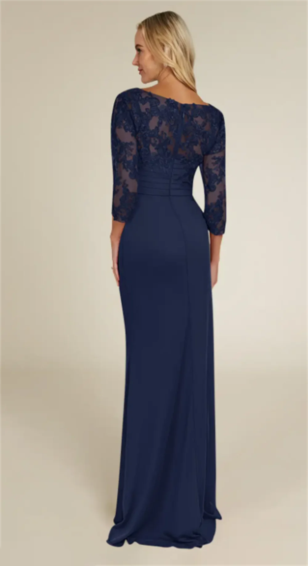 ​ Abito per la madre della sposa Abito elegante per la madre Girocollo formale Maniche a 3/4 Abito da sera plissettato applicato Personalizzato