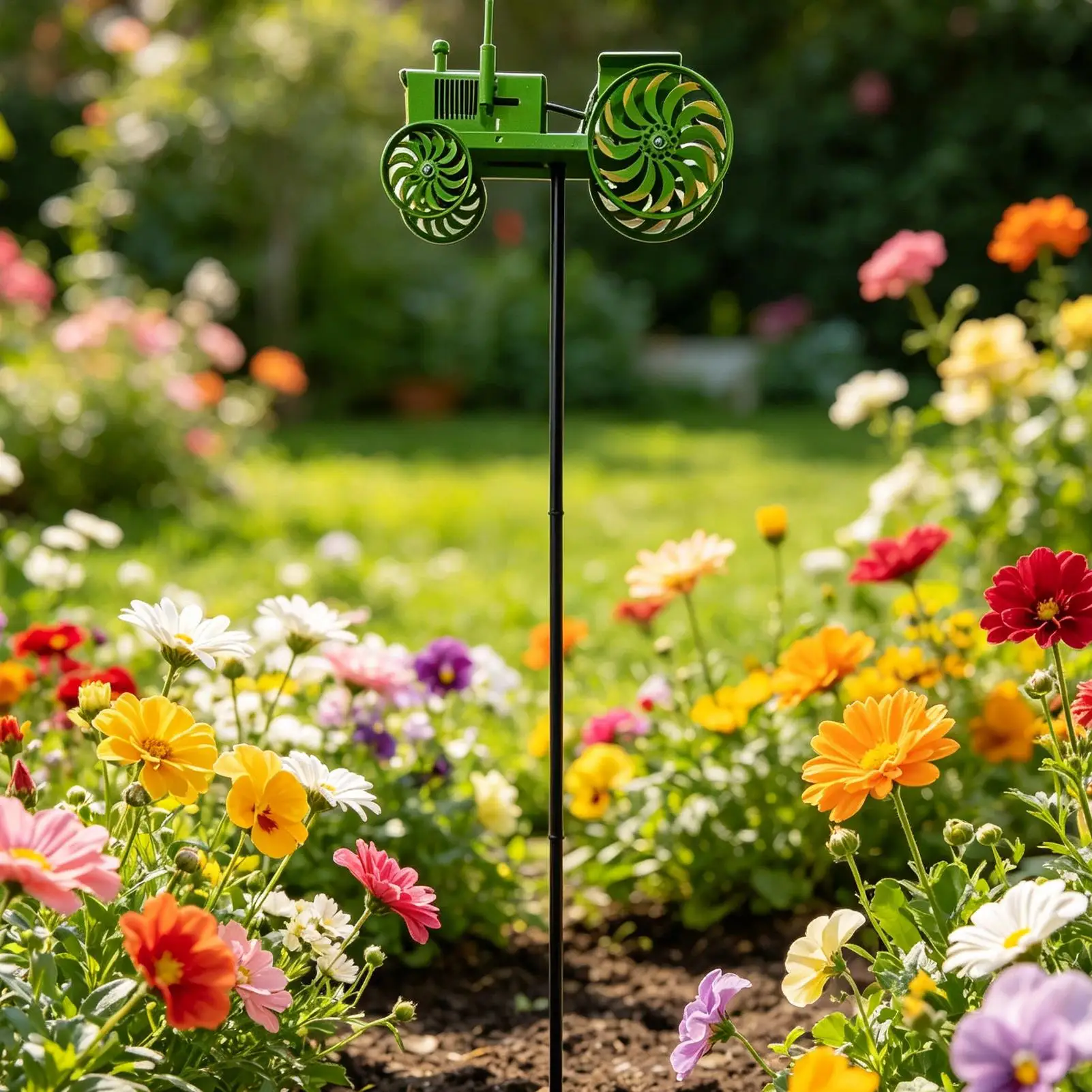 Metal Wind Spinner Tractor Motion Art Wind Sculpture Outdoor Decor Metal Windmill Stake for Front Yard Patio Porch Backyard Lawn