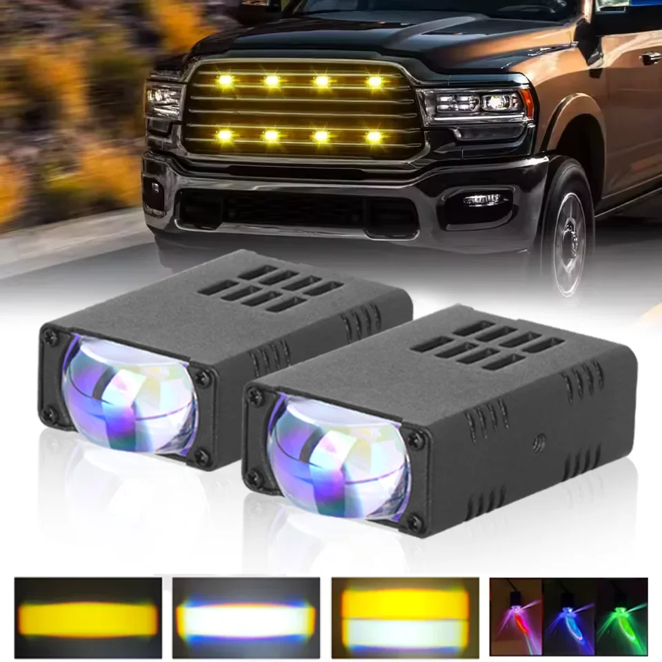 

Hidden LED Grille Lights for Cars Motorcycles, Amber/White Hi-Lo Beam + RGB Background + Flash, Waterproof Off-Road Work Light
