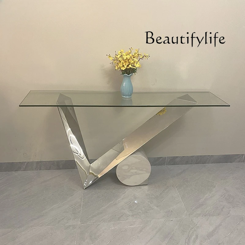 Light luxury glass entrance table Modern simple entry metal case several minimalist marble entrance table