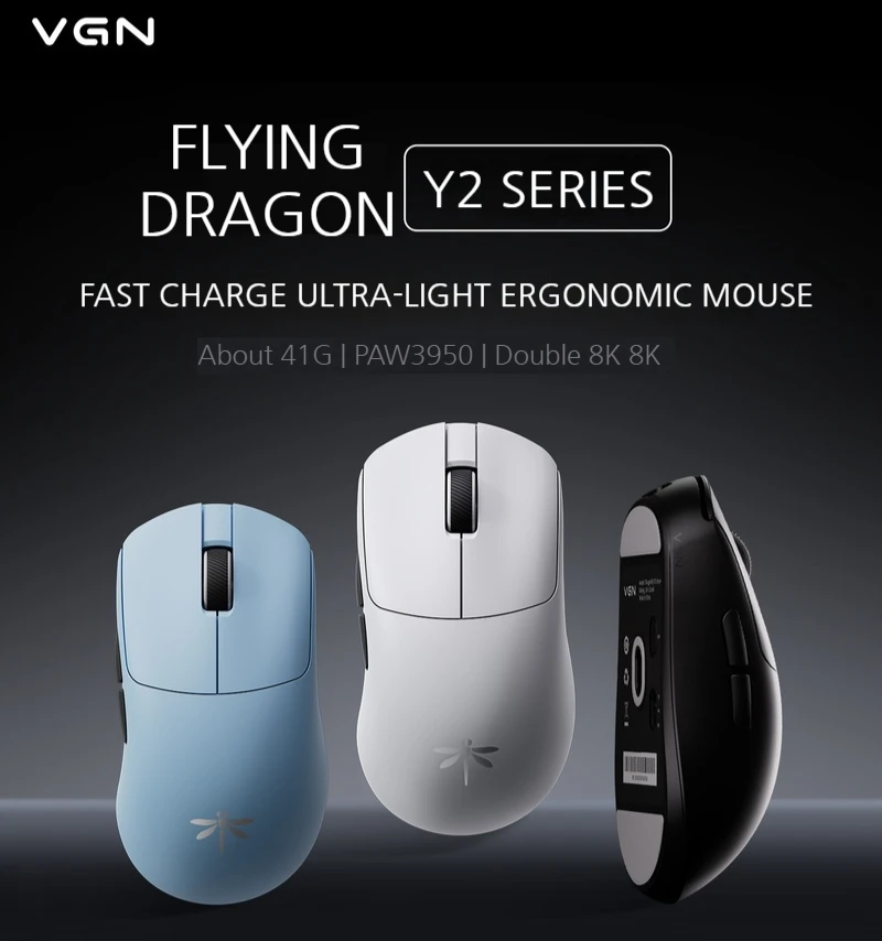 Vgn Fly Dragon Y2 Pro Dual 8k Ultra Lightweight Wireless Bluetooth Three Mode Mouse Game E-Sports Original Paw3395/3950 Mouse