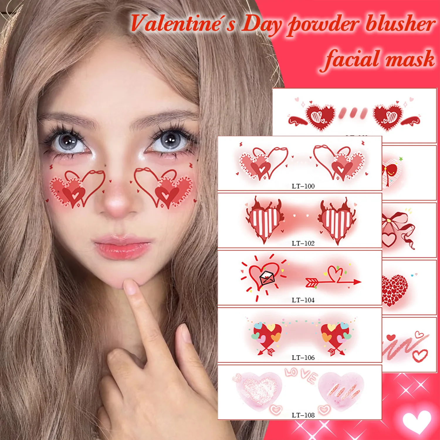 

2/5Sheets Cute Valentine's Day Blush Heart Face Stickers Girl Daily Makeup Sticker Blush Sexy Temporary Tattoos Sticker 2025 New