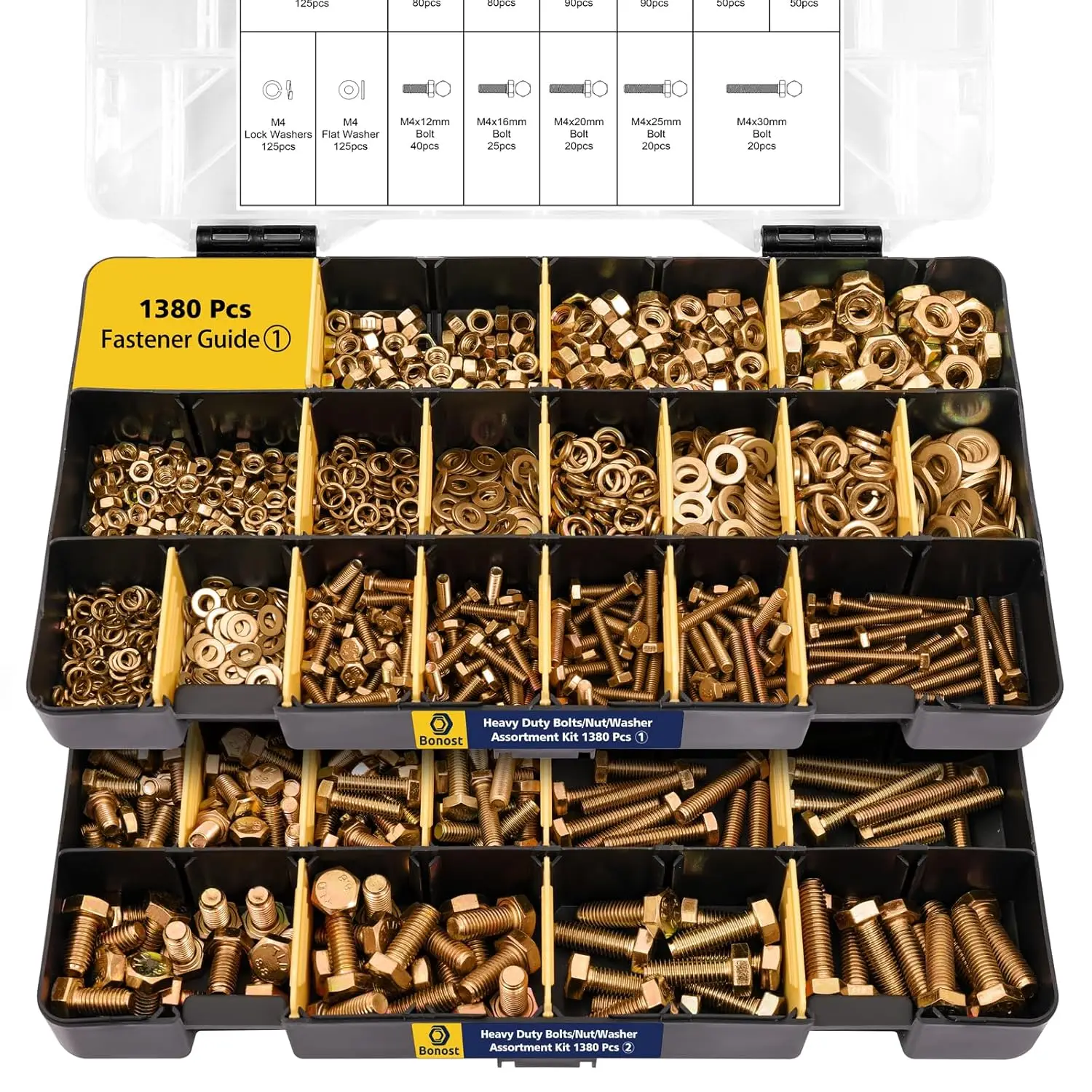 

1380pcs Nuts and Bolts Assortment Kit - Heavy Duty Grade 8.8 Metric M4 M5 M6 M8 Bolt Set with Assorted Nuts and Washers, Yellow