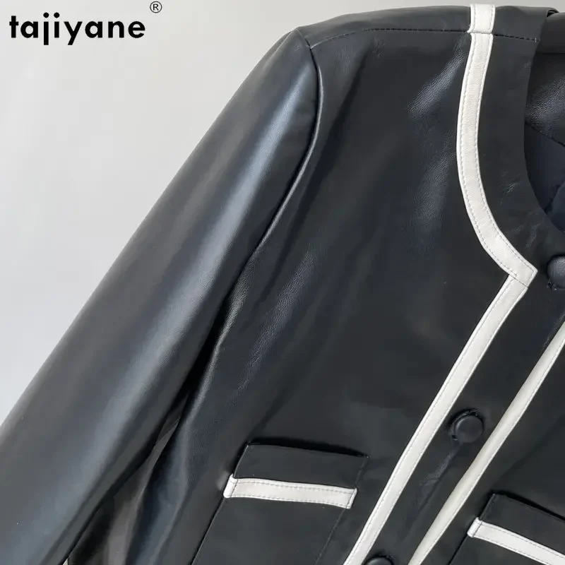 Tajiyane New Real Leather Jacket Women Genuine Sheepskin Leather Jackets Woman Single-breasted Short Leather Coat Round Collar