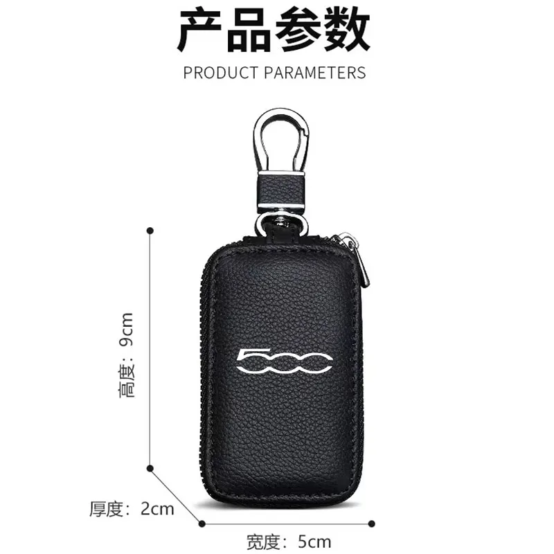 Leather Car Key Case Keychain Zipper Key Case Bag for Abarth 500 124 595 500C 500e 500L Key Cover Protector Auto Accessories