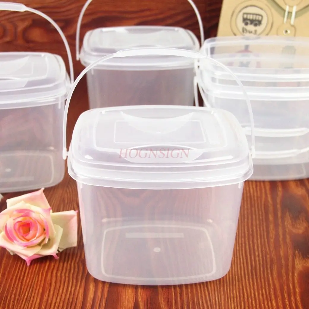 1pcs Transparent square small bucket, plastic small bucket, brush bucket, art bucket, pen washing bucket with lid
