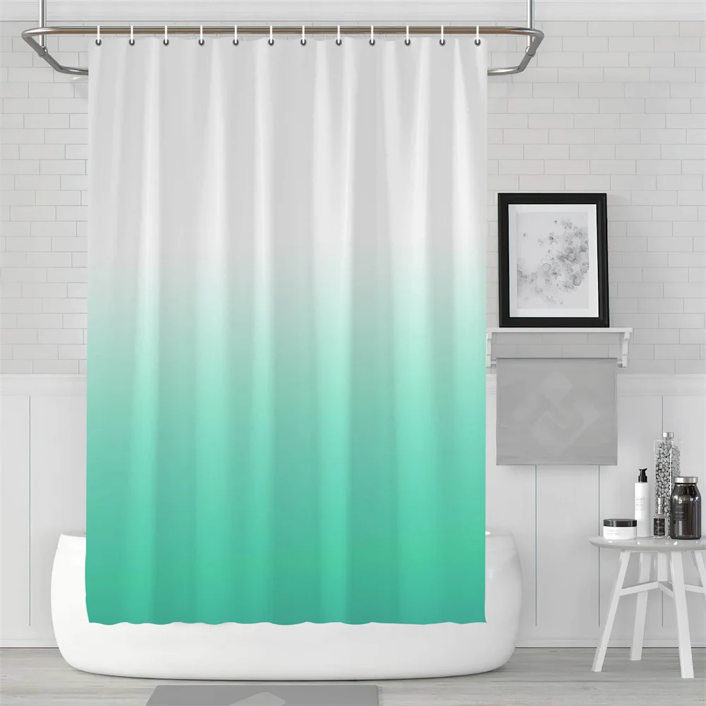 Blue Green Gradient Bathroom Curtain Simple Black Shower Curtain Bathroom Polyester Waterproof Fabric Trim Hooks Shower Curtain