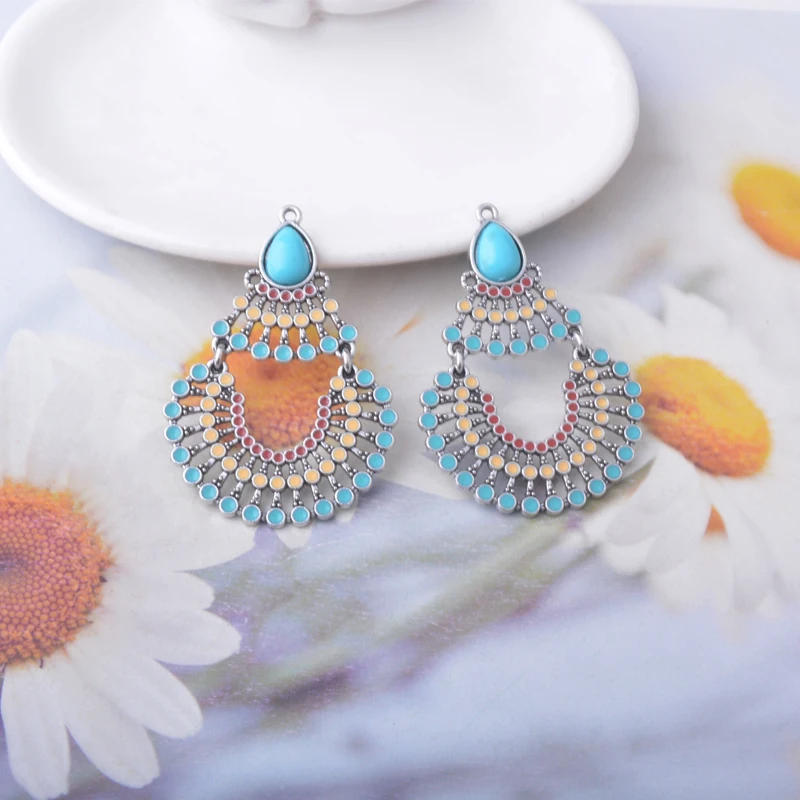 10 Stück Boho Zinklegierung Ohrringe Blumenanhänger Retro-Stil Anhänger-Set DIY Damenohrringe – Detail 8